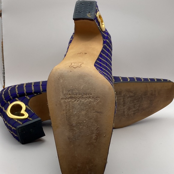 Costa Blanca Purple & Gold Block Heels W/Heart Cutout Women Size 6 1/2M, - Picture 9 of 16